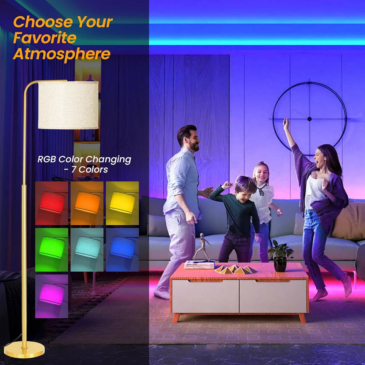 Arc Floor Lamp with Remote Control Dimmable Gold lamps for Living Room