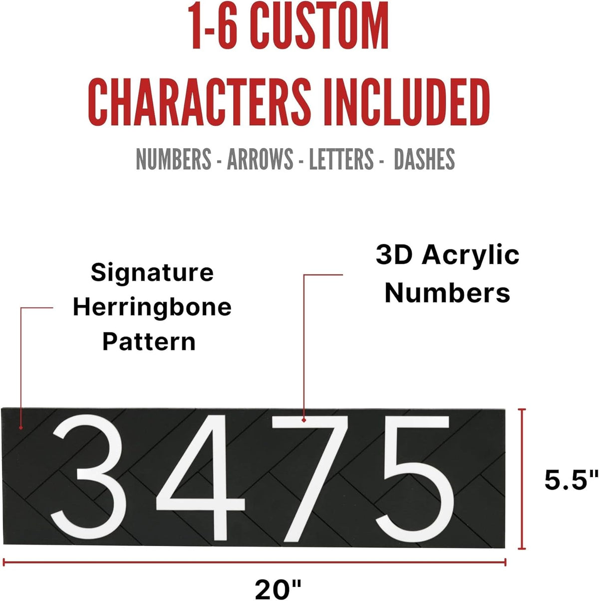 Address Signs for House - Modern Black 20” Horizontal House Number Sign