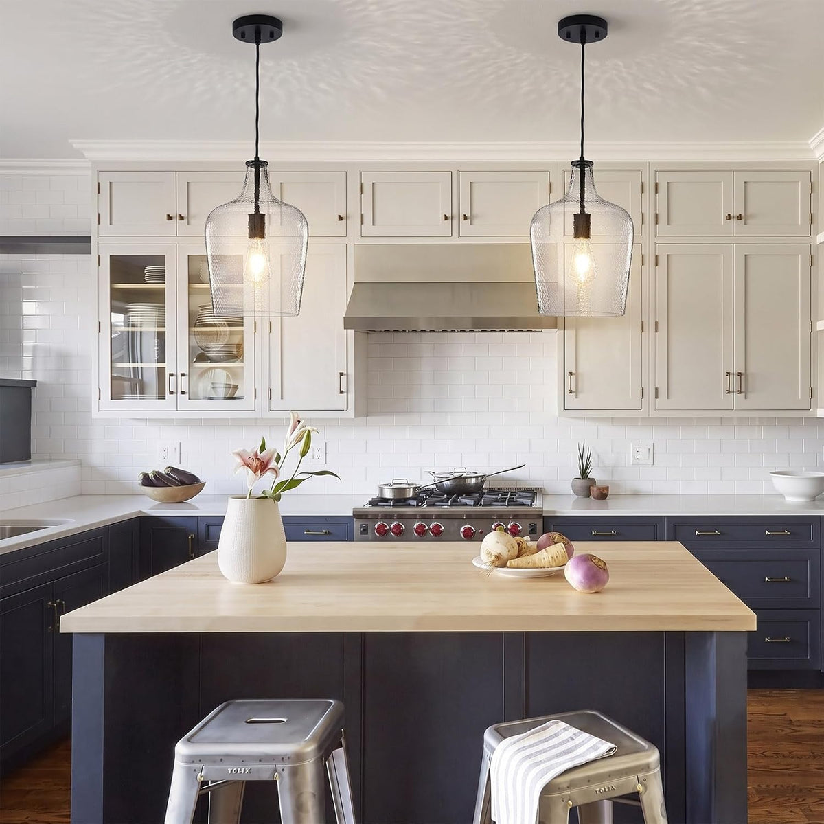 9.3" Blown Glass Pendant Lighting for Kitchen Island,Black Large Pendant Light Fixture with blown Thickened Glass,1 Light Farmhouse Hanging Light for Hallway,Bedroom, Living Room Tall 14 inch