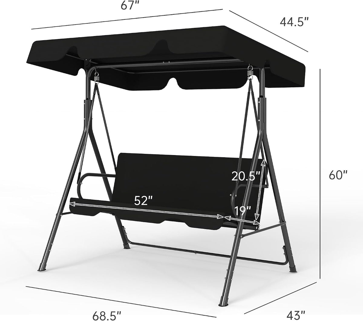murago 3-seat patio swing chair, outdoor porch swing on a desk or shelf