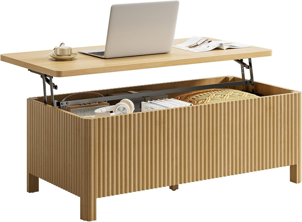 ONBRILL Fluted Lift Top Coffee Table, Mid-Century Modern Coffee Table