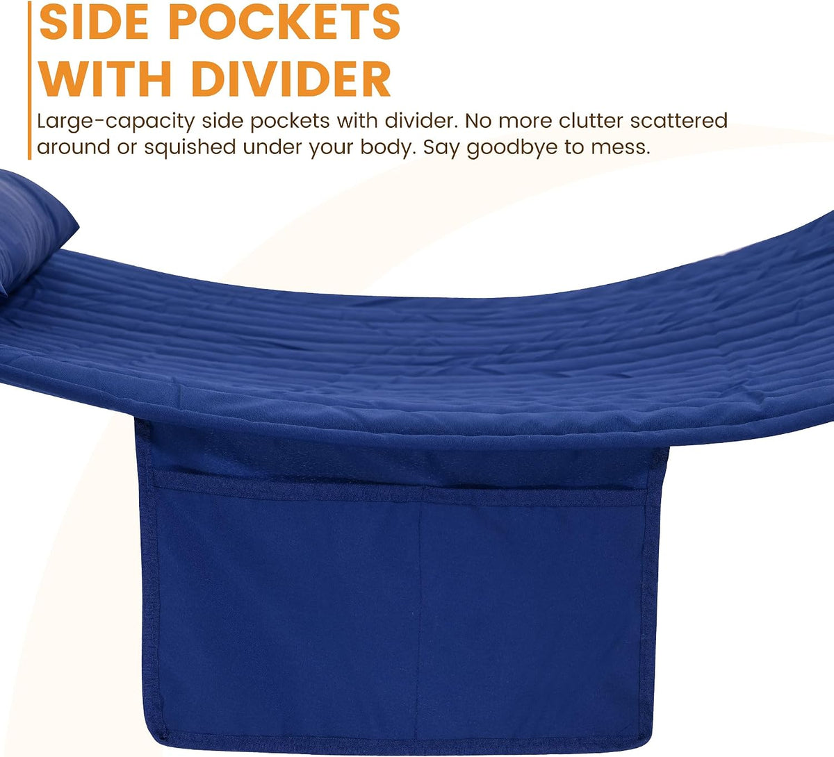 Lazy Daze Double Hammock with Pillow & Tree Straps for Outside, Navy Blue