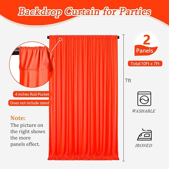 10 x 7 Feet Orange A Backdrop Curtain for Partie, Background Curtains for Photoshoot, Birthday, Wedding, Halloween, Thanksgiving, Christmas Day, New Year Party Decorations 5Ft x 7Ft, 2 Panels