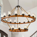 60" 2-Tier Wagon Wheel Chandelier 27-Light Extra Large Wood Chandeliers