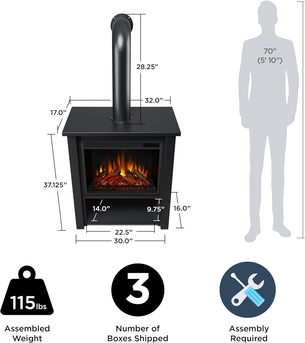Real Flame Black Hollis Electric Fireplace - Freestanding with Remote Control - 6 Flame Colors & 5 Brightness Levels, Black