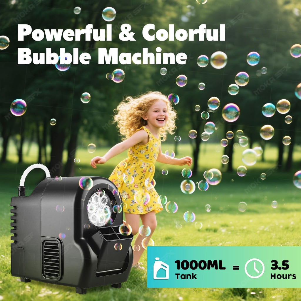 Moka Intelligent Fuel-efficient Bubble Machine with Remote Control & Battery Option - 5M Bubble Range,Continuous Operation for Halloween Party Christmas Holiday Events (Bubble)