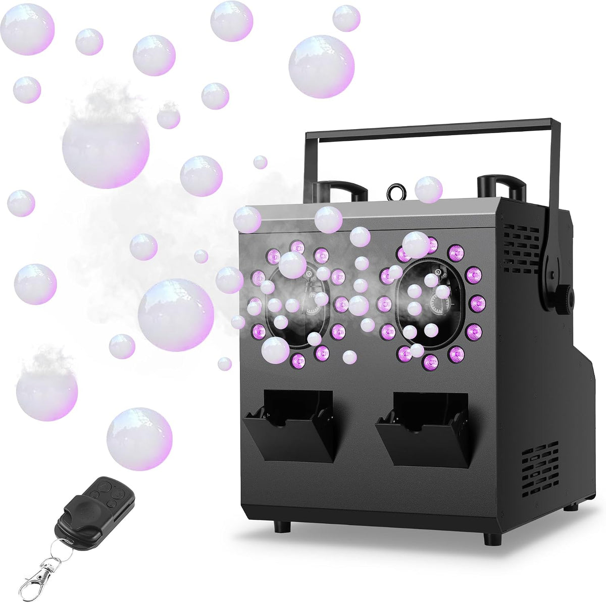 Fog Bubble Machine,1500W 3IN1 Smoke Bubble Machine with 24LEDs RGBW 4IN1 Lighting Effect Remote Control Timer Settings DMX512 for Halloween Birthday Parties Wedding Show Festival Stage