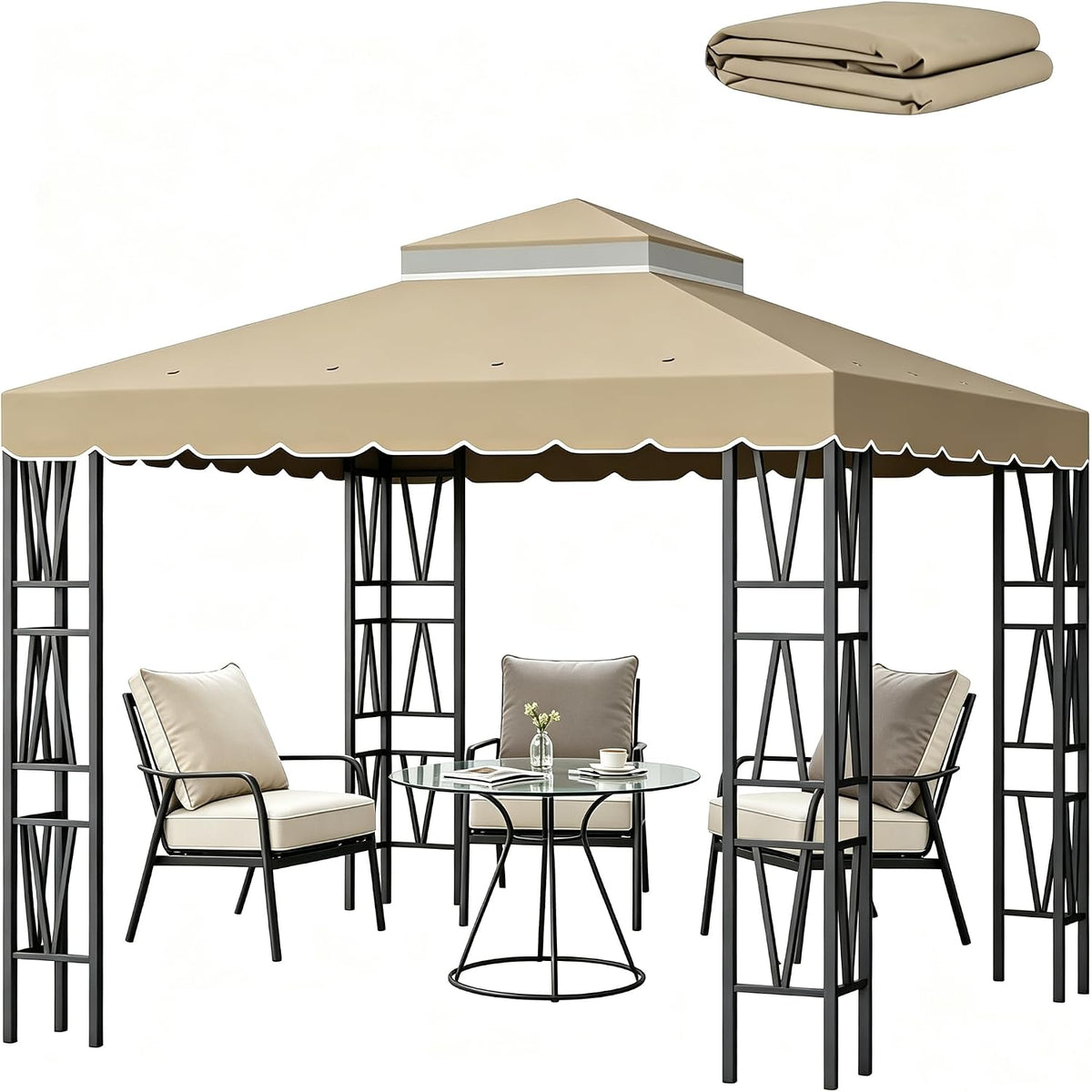 10x10 FT Gazebo Replacement Canopy Top Cover, Double Tiered Gazebo Cover