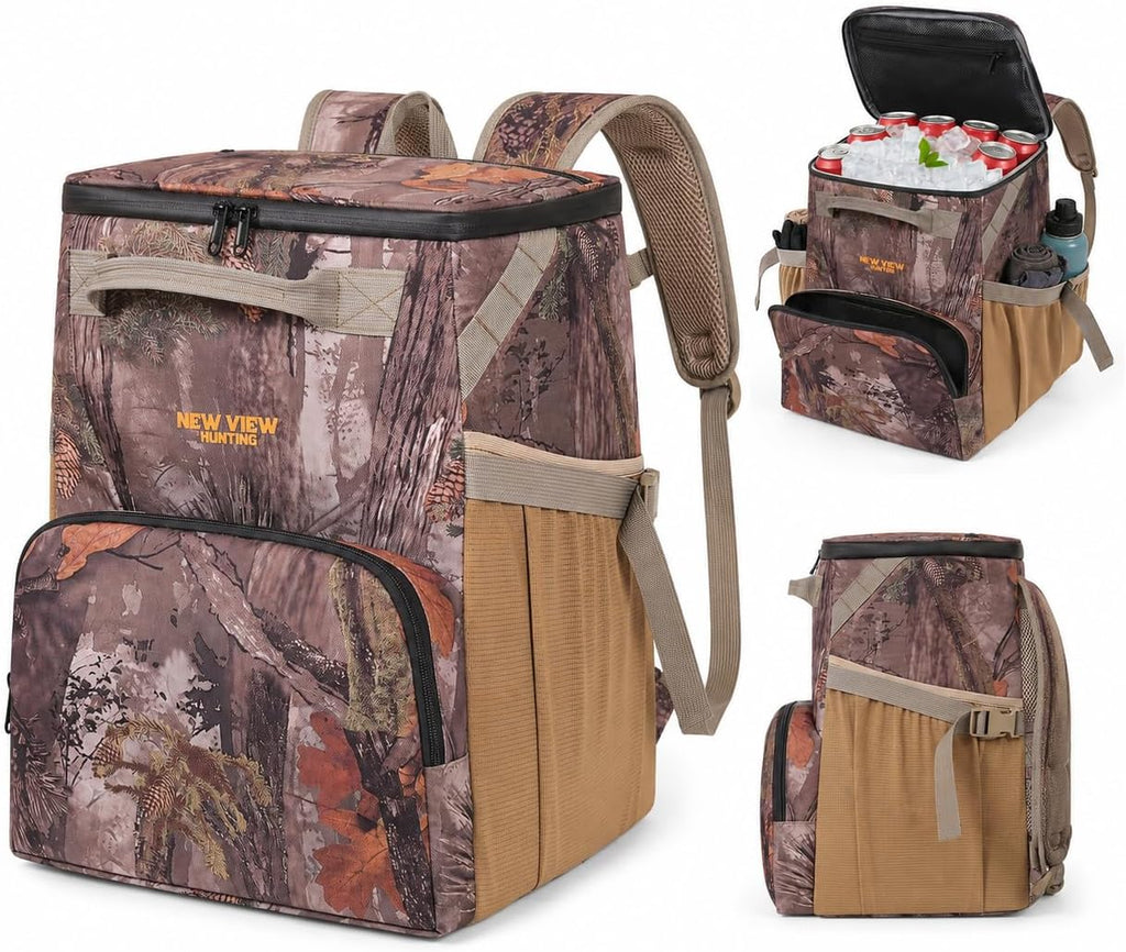 Backpack Cooler, 42 Can 16mm Leakproof Soft Cooler Backpack, Waterproof & Lightweight Camo Lunch Backpack for Work, Fishing, Beach, Day Trips, Large Capacity with Dry/Wet Storage