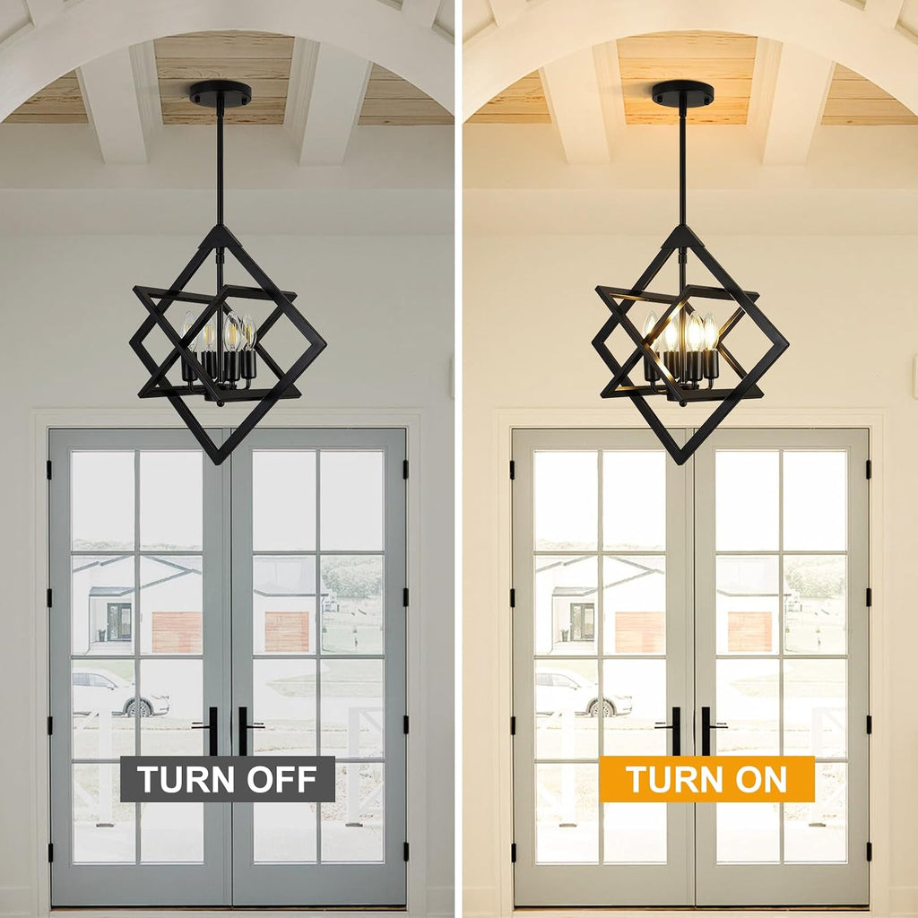 18" Modern Black Chandelier for Dining Room, No Assembly Required 4-Light Dining Room Light Fixture Over Table, Industrial Metal Hanging Pendant Lights Fixture for Kitchen Island, Entryway, Foyer
