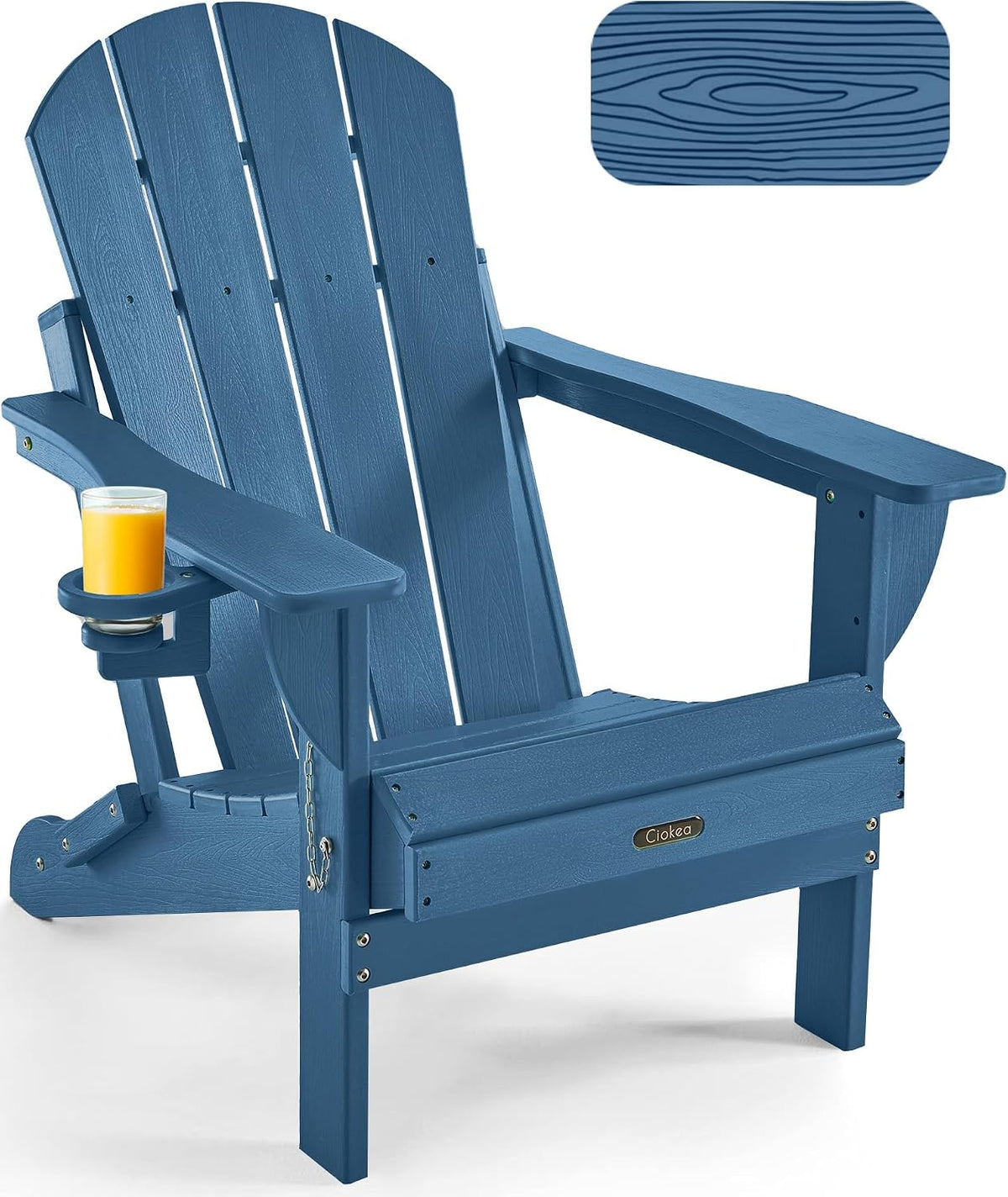 Ciokea Folding Adirondack Chair HDPE All-Weather Patio, Navy Blue