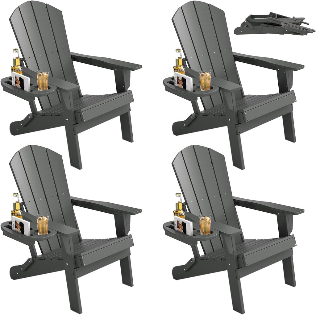 Folding Adirondack Chair Set of 4 with 4-in-1 Cup Holder,Fire Pit Chair