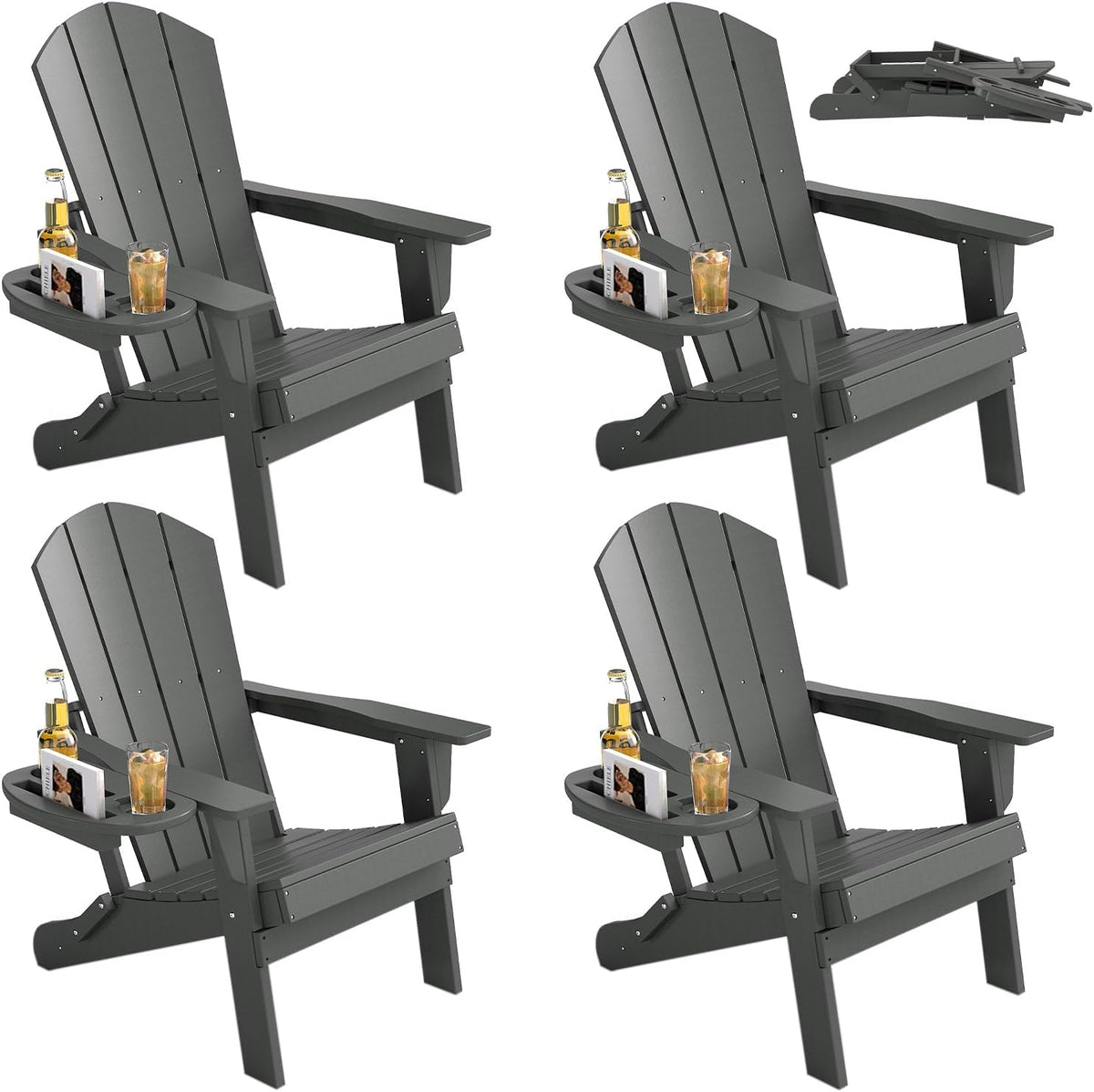 Folding Adirondack Chair Set of 4 with 4-in-1 Cup Holder,Fire Pit Chair