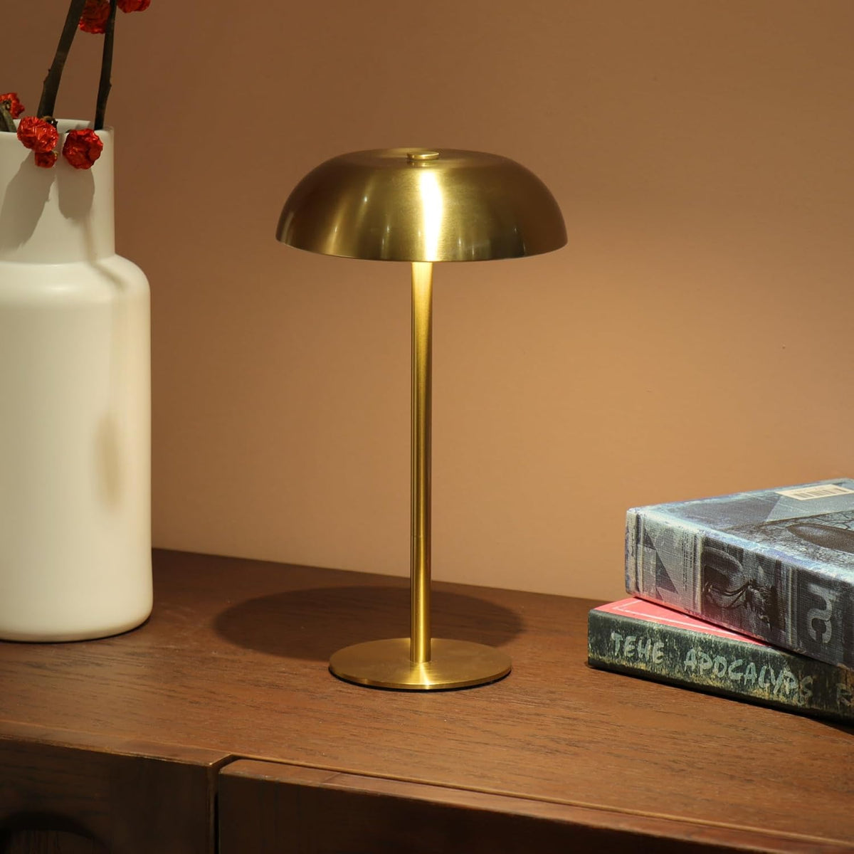 cordless 11" mushroom table lamp with dimmable 3, front angle view