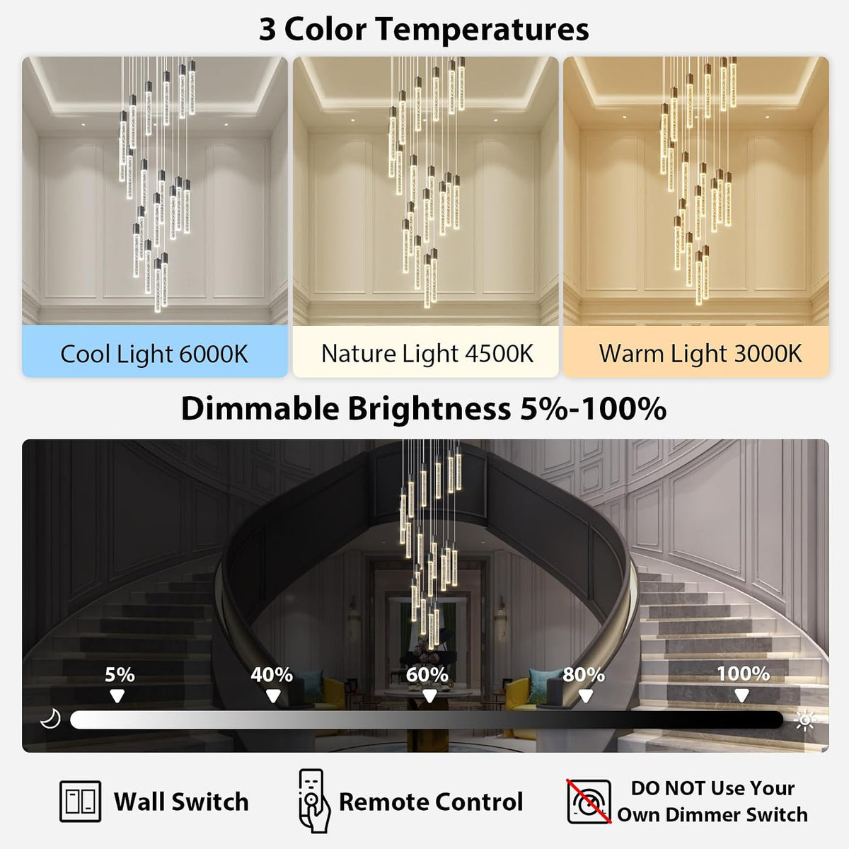 High Ceiling Crystal Staircase Chandelier: 20 Lights Black Foyer Lighting