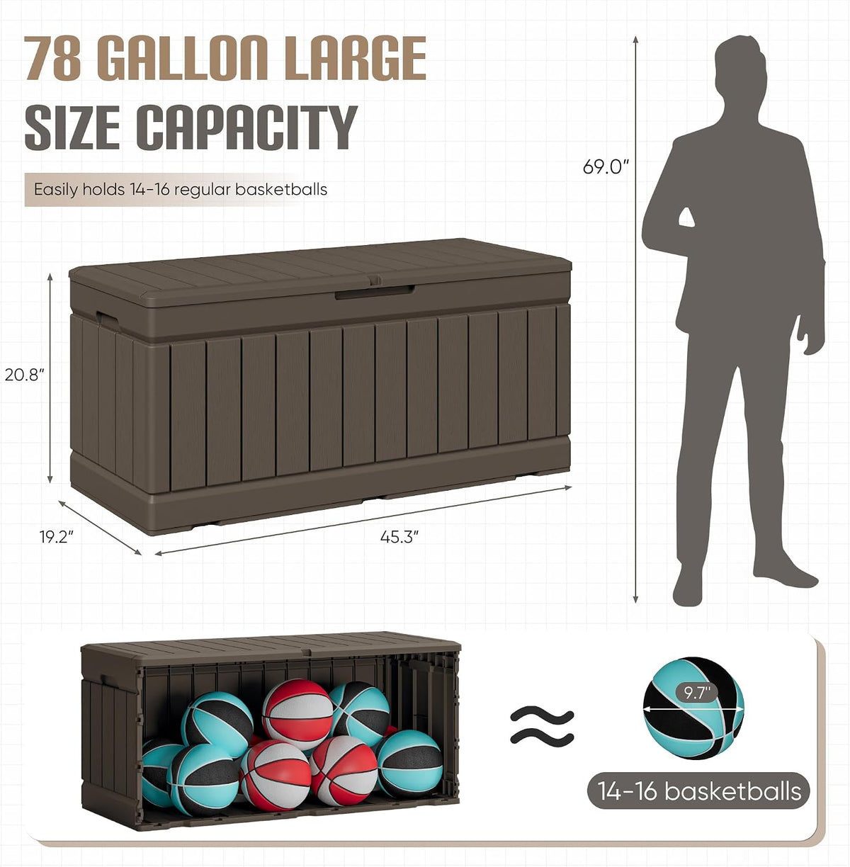 JUMMICO 78 Gallon Deck Box Waterproof Resin Outdoor Storage Box