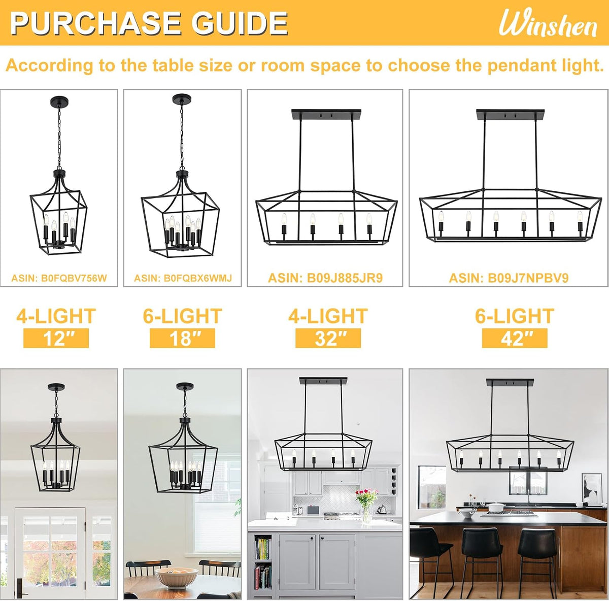 4-light farmhouse lantern chandelier, black pendant light fixture, side view