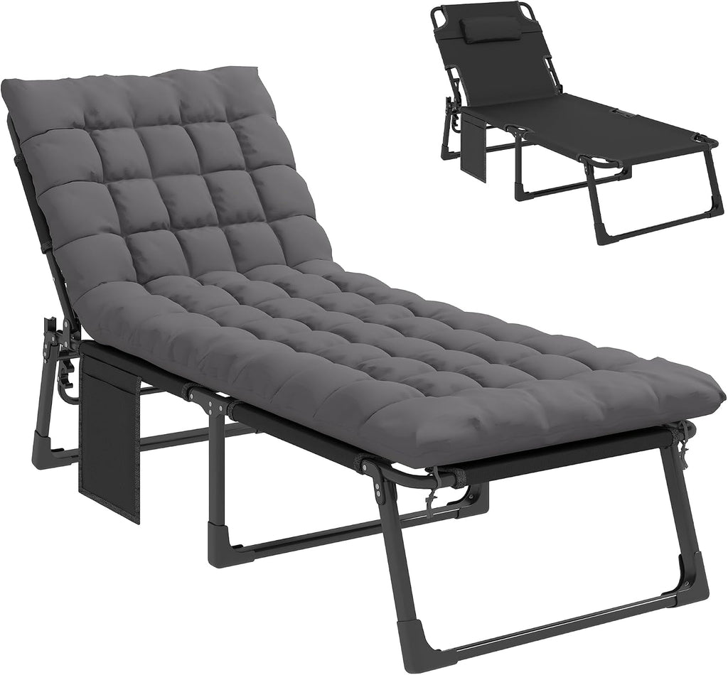 Outsunny Chaise Lounge Chair Outdoor 5-Level Back Dark Gray