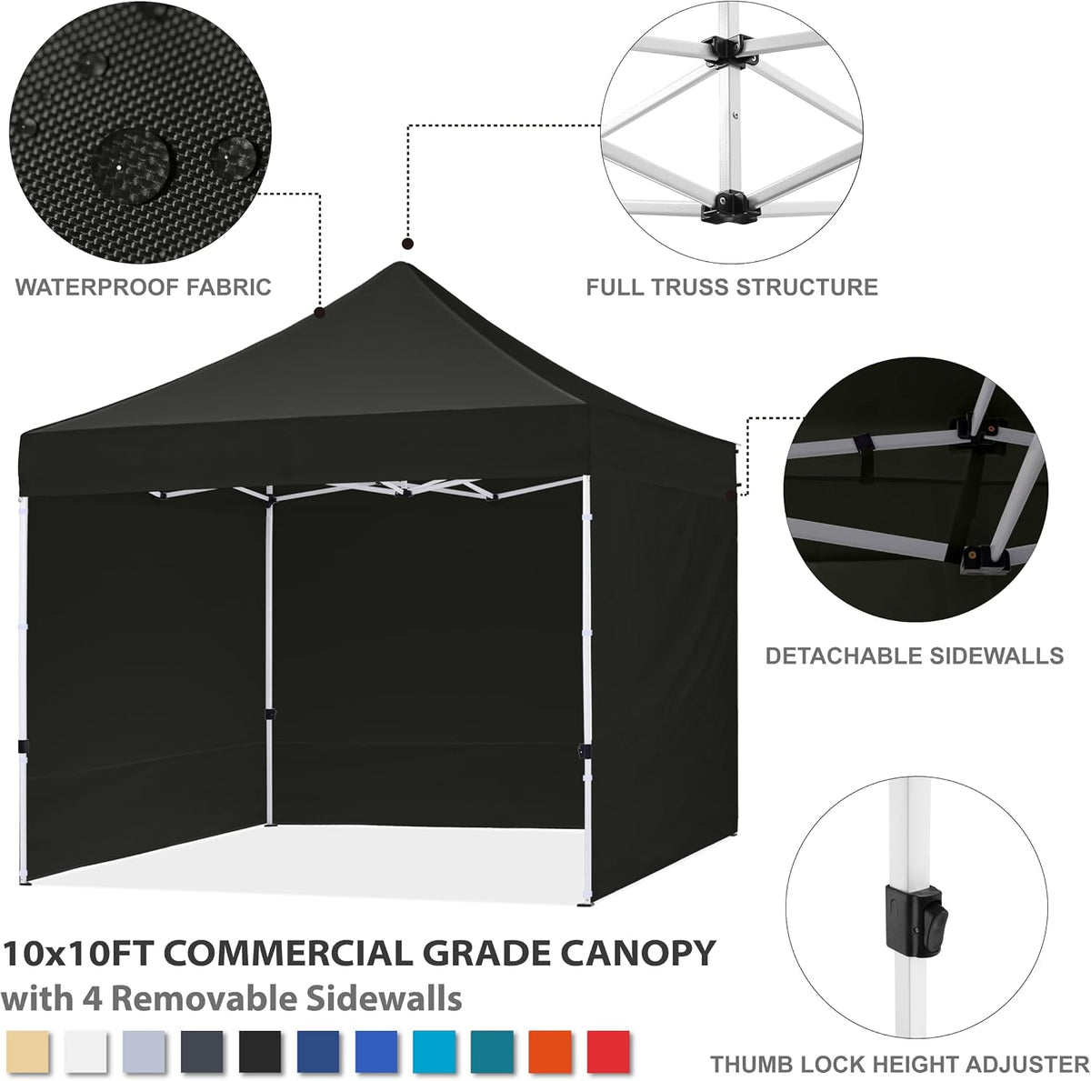 hlong 10x10 heavy duty pop-up canopy with 4, close-up detail
