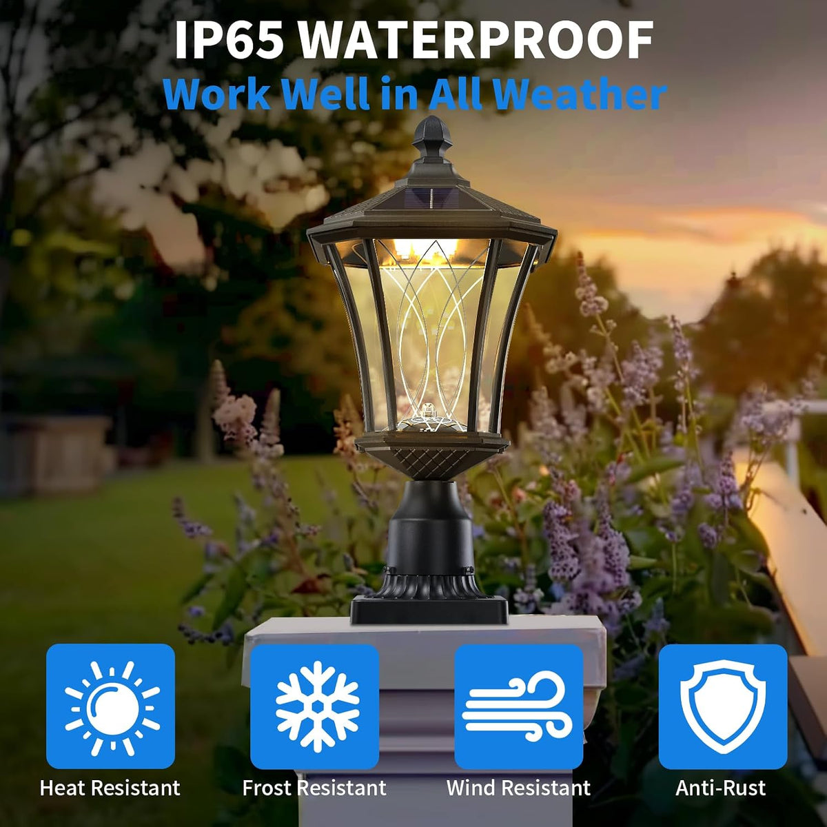 19.6" Solar Post Lights, Dusk to Dawn Solar Lamp Post Light, Black, 1 Pack