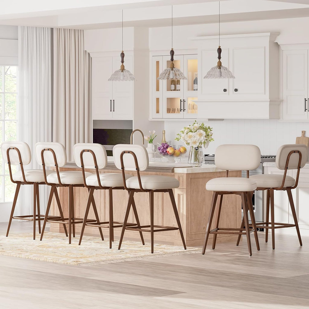 MALOL 26“ PU Leather Swivel Bar Stools Set of 3, Beige