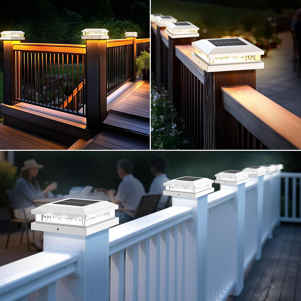 Solar Post Cap Lights 12 Pack for 4x4 4.5x4.5 5x5 Vinyl/Wood Posts, White