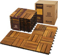 9-Piece Acacia Wood Interlocking Deck Tiles, Golden Teak Crossed