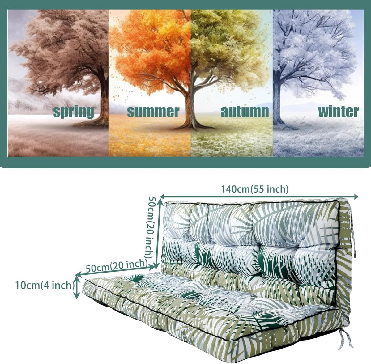 Outdoor Porch Swing Cushions Replacement, Bamboo Leaf, 40x55 inch