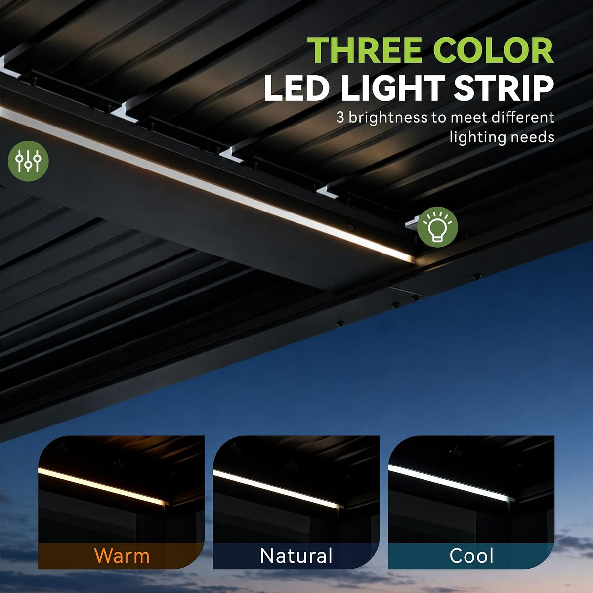 Aoxun Motorized Louvered Pergola 9'x12' with LED Lights & Power Outlet