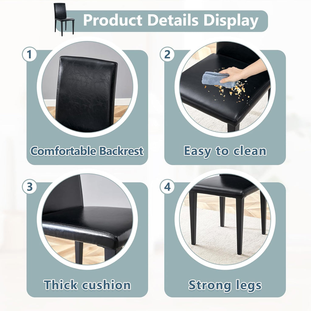 Black Dining Chairs Set of 4,Armless Kitchen Room Chair for Dining