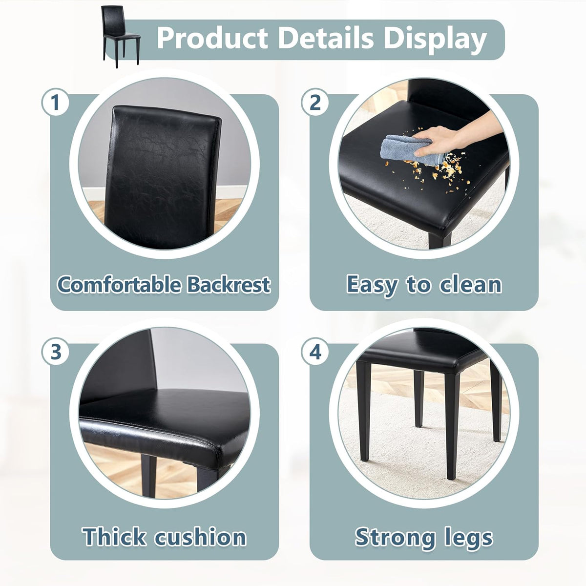Black Dining Chairs Set of 4,Armless Kitchen Room Chair for Dining