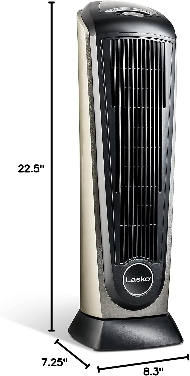 Lasko 1500W Ceramic Tower Space Heater with Remote, Thermostat, Timer & Widespread Oscillation, Portable Electric Heater for Indoor Use, Bedroom & Living Room, 751320