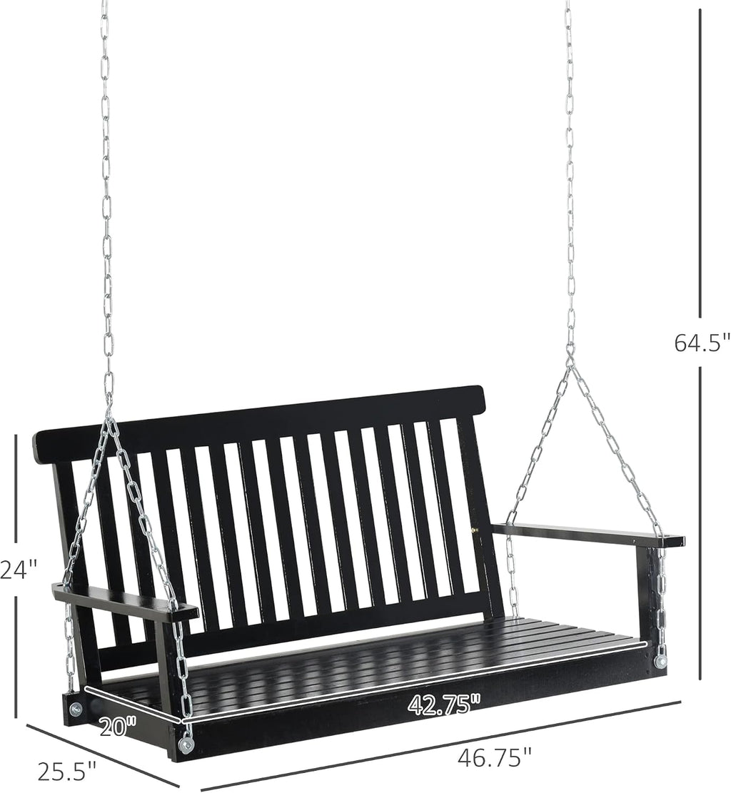 Outsunny 2-Seater Hanging Porch Swing Chains 440lbs Weight Capacity Black