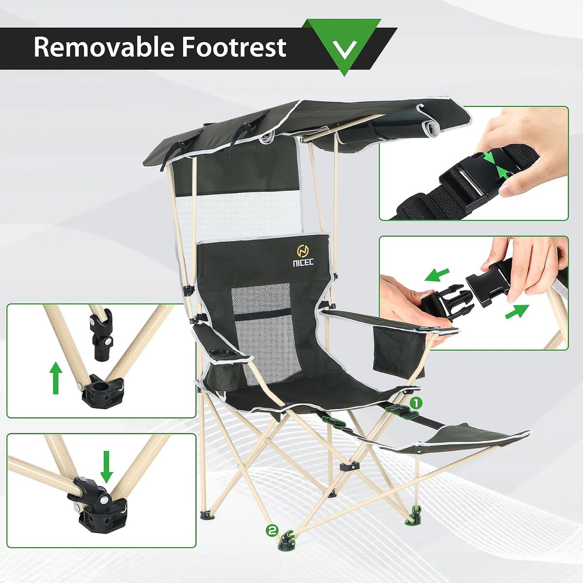 Nice C Canopy Chair with Footrest, Umbrella Camping Chair (2 Pack)