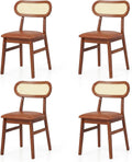 GOFLAME Wooden Dining Chairs Set of 4, Mid-Century Modern Kitchen Chairs with Upholstered Seat & Rattan Backrest, Faux Leather Cover, Armless Side Chairs for Kitchen, Dining Room, Restaurant, Espresso