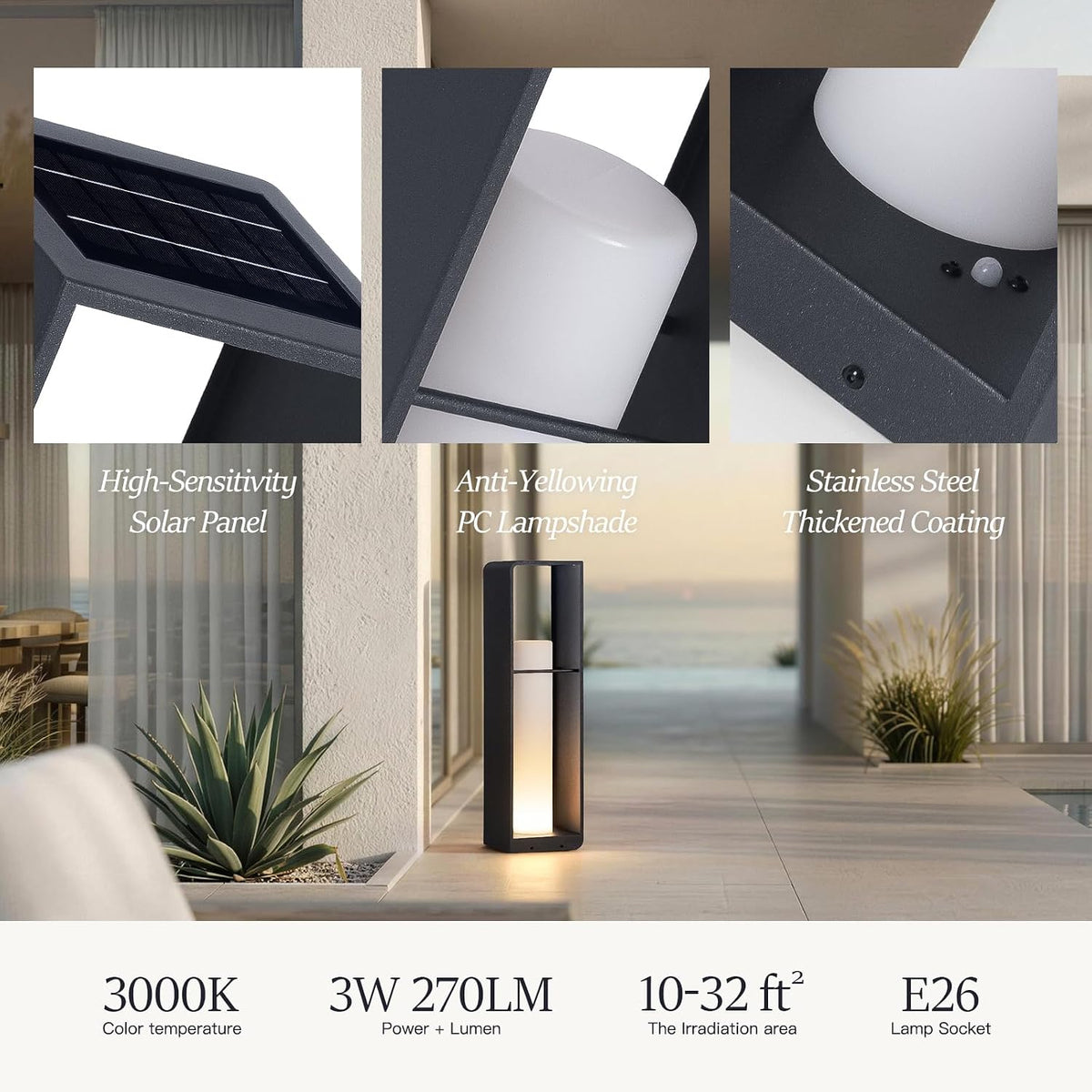 Smart Floor Lamp Dimmable, Solar Lanterns Outdoor with Remote Control