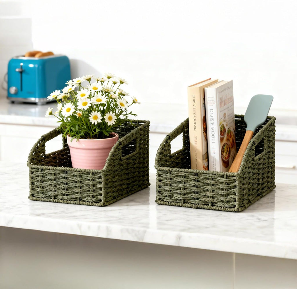 Pantry Baskets for Organizing,Wicker Storage organizers,3Pack,Green