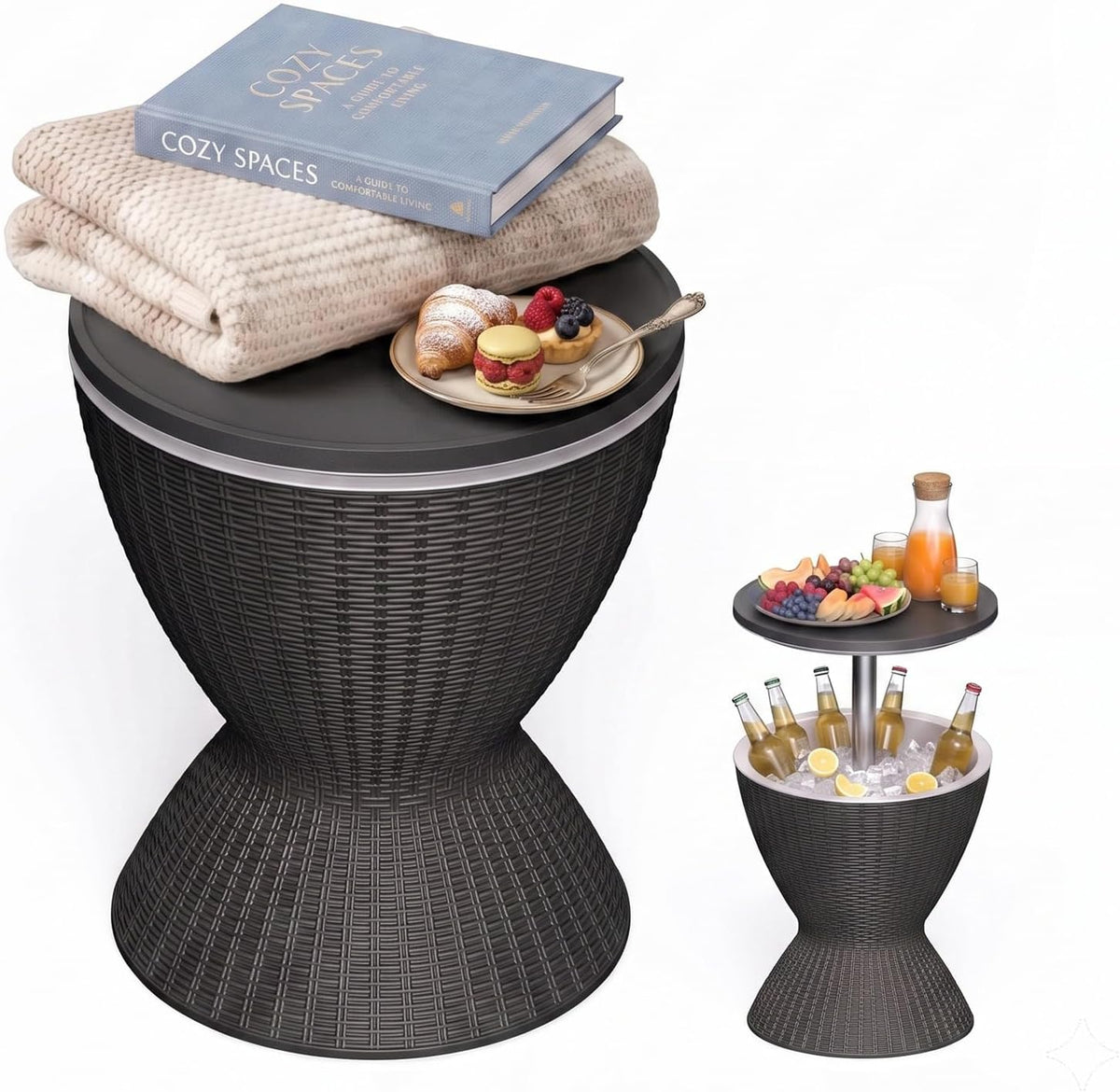 EasyUp Outdoor Cooler Bar Table – 8 Gallon Outdoor Patio Cooler Table with Drain Plug, Adjustable Height Rattan-Style Resin Cool Bar for Poolside, Deck, BBQ & Parties Classic Black