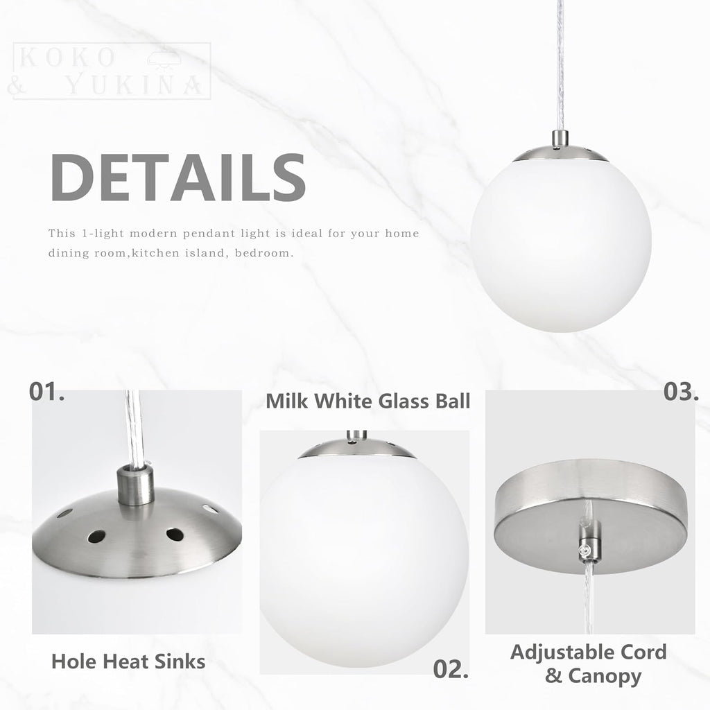 koko&yukina 6 inch globe pendant light nickel globe, side view