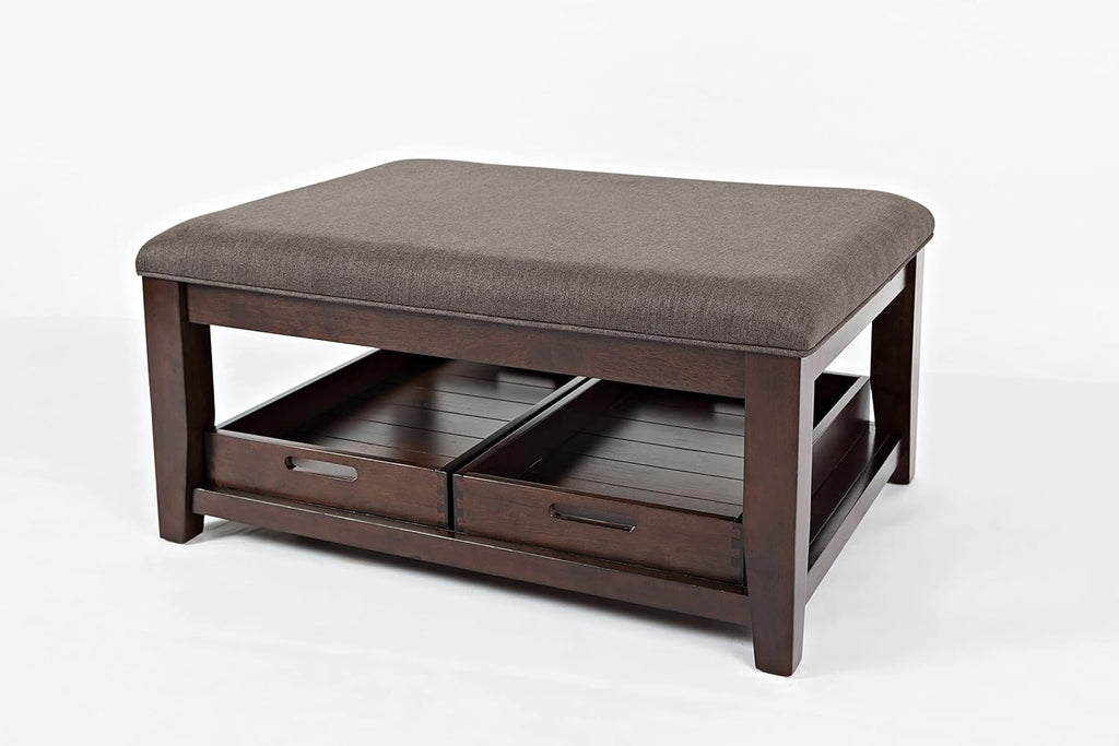 Jofran Upholstered Ottoman Coffee Table, Contemporary Accent Table for Living Room, Cocktail Table with Soft Seating Surface, Brown