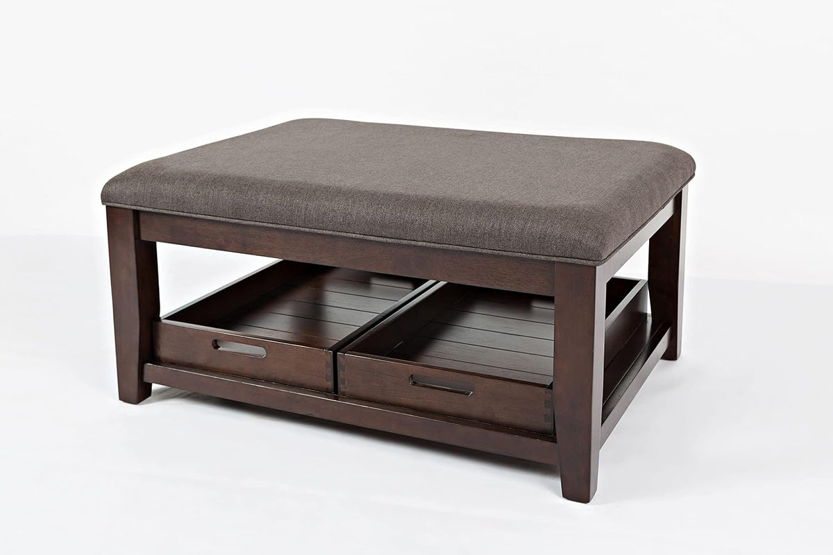 Jofran Upholstered Ottoman Coffee Table, Contemporary Accent Table for Living Room, Cocktail Table with Soft Seating Surface, Brown