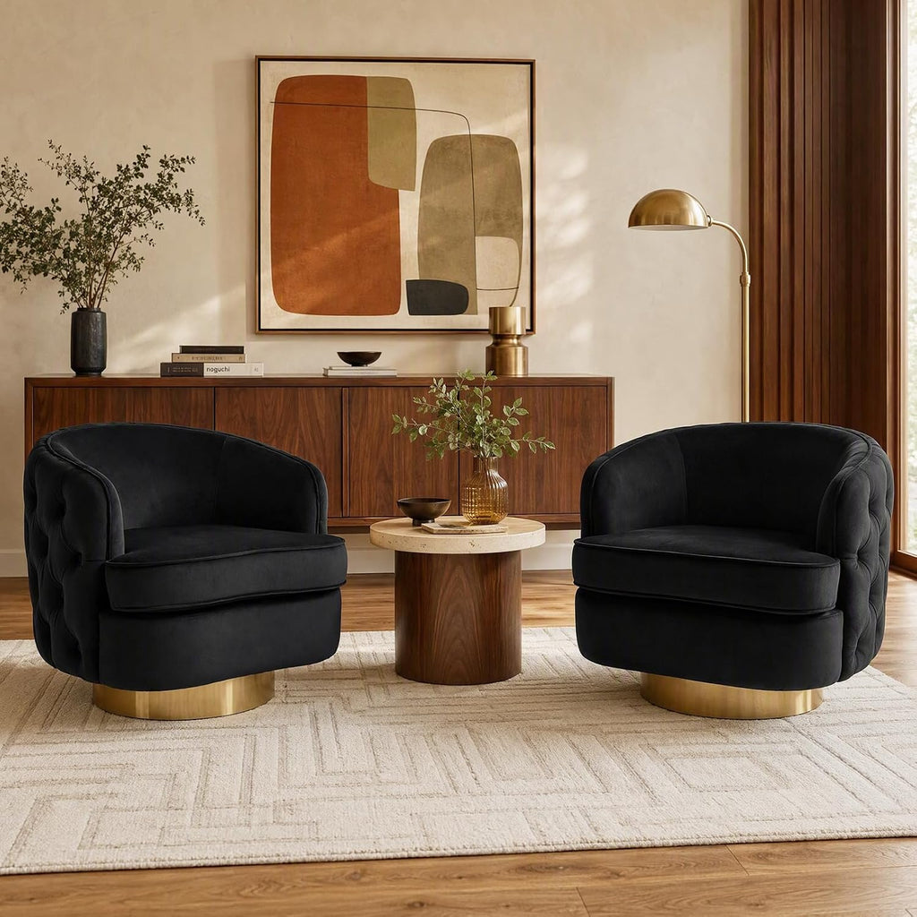 Hyfirm Set of 2 Black Velvet Swivel Accent Chairs