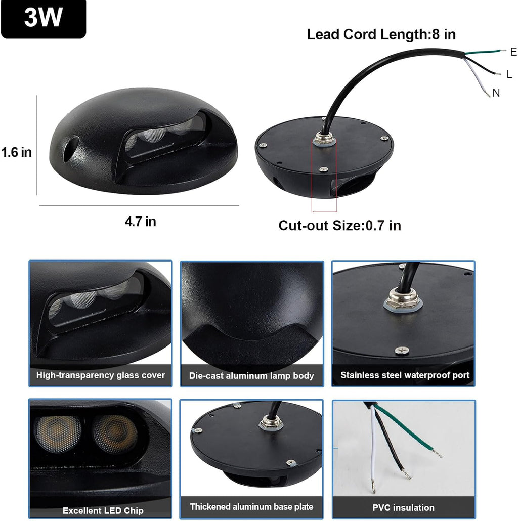 3W Outdoor Deck Lights, 3000K LED Landscape Step Lights, 4-Pack