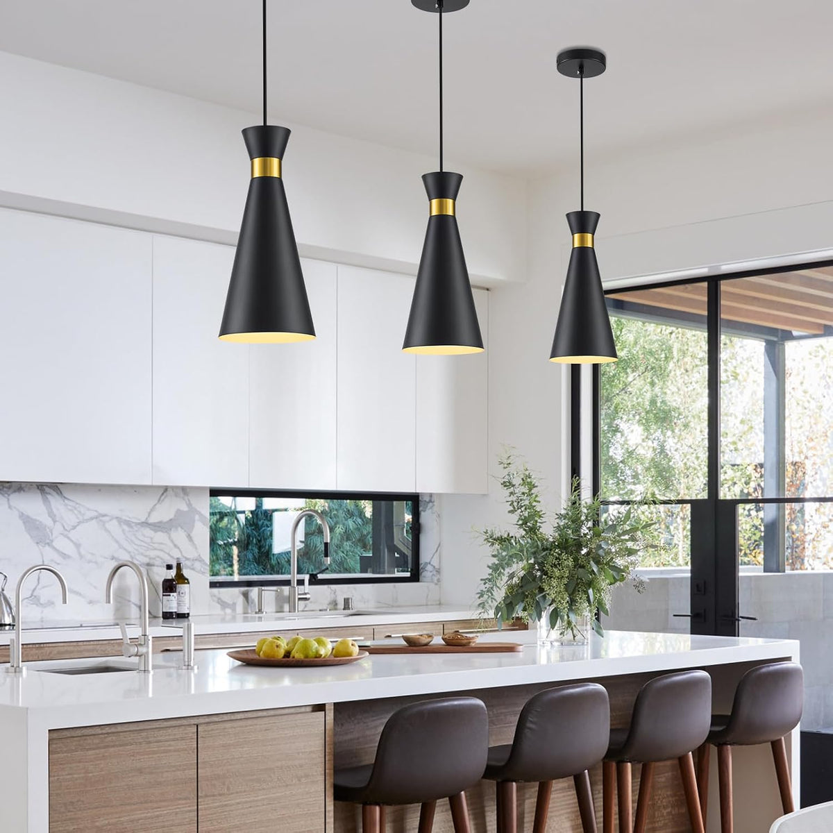 2026 New Pendant Lights Kitchen Island 3 Pack 13"H Gold Black Pendant Light