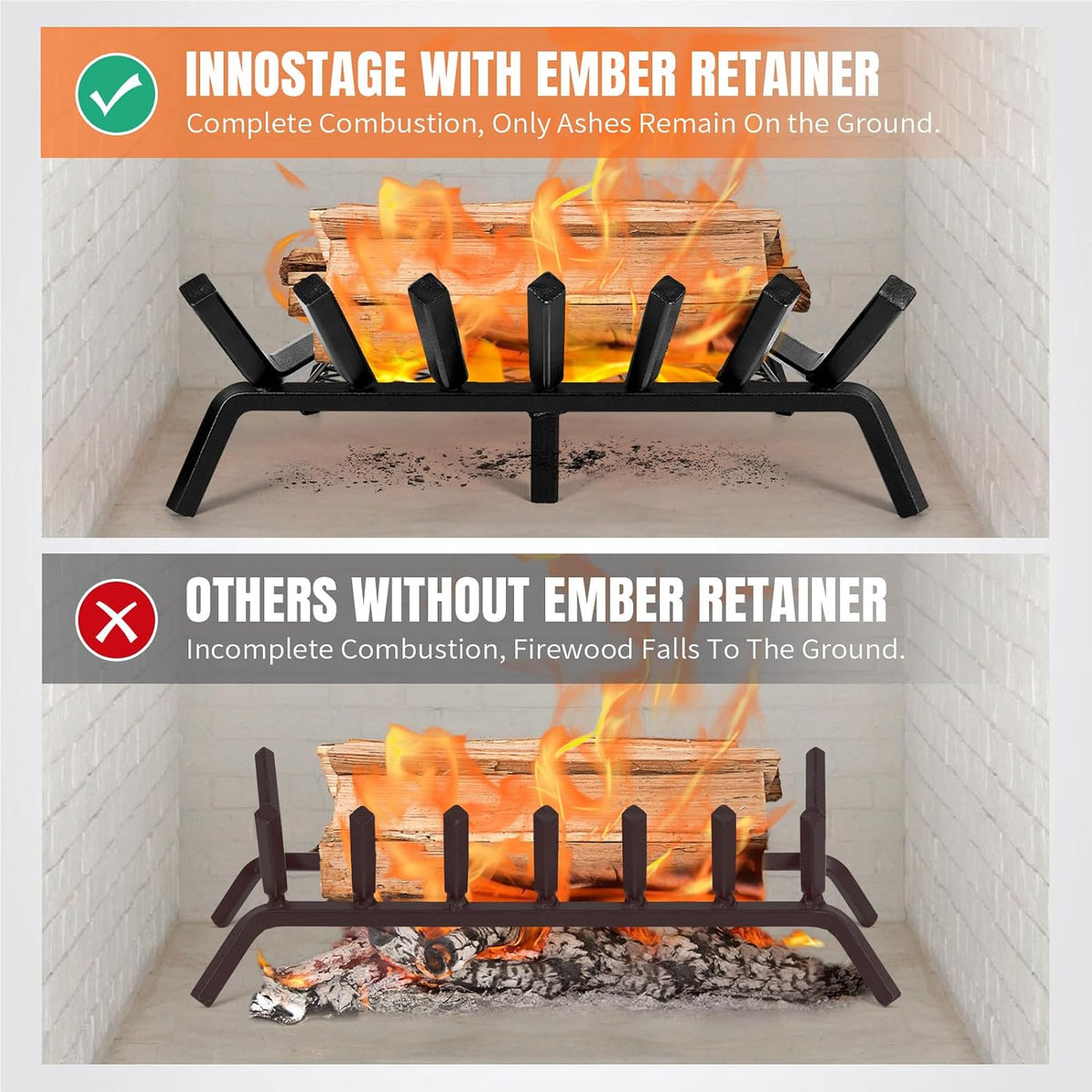 INNO STAGE 24 Inch Fireplace Grate with Ember Retainer