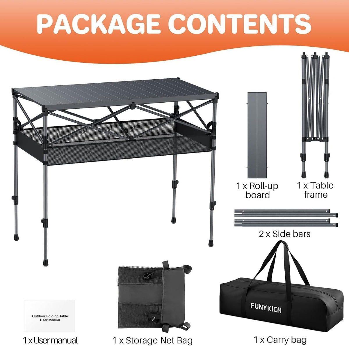 FUNYKICH Aluminum Folding Camping Table, 2 Height Adjustable 34.2''&27.5"