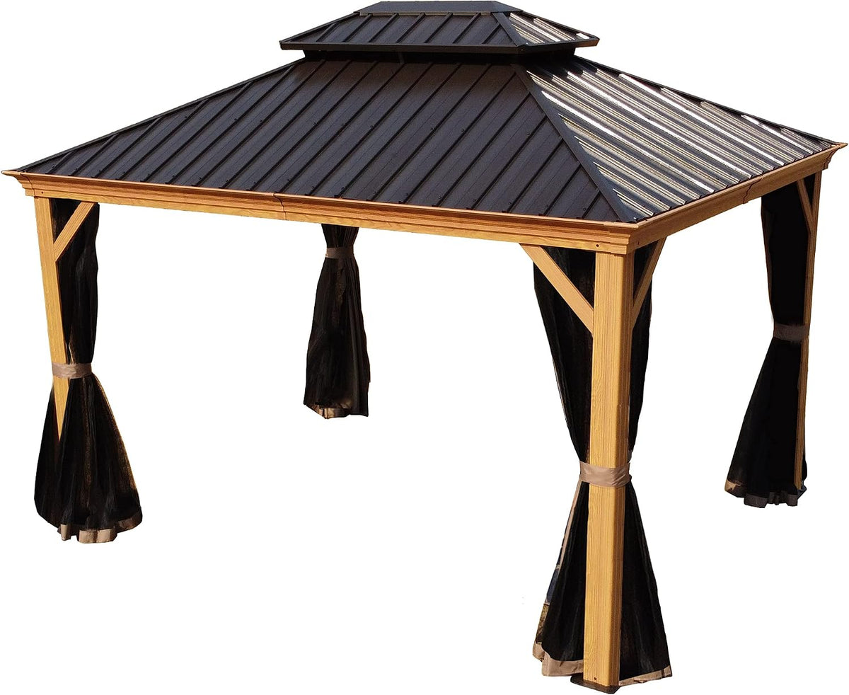 Kozyard Apollo 10’x12’ Hardtop Gazebo, Wooden Coated Aluminum Frame Canopy