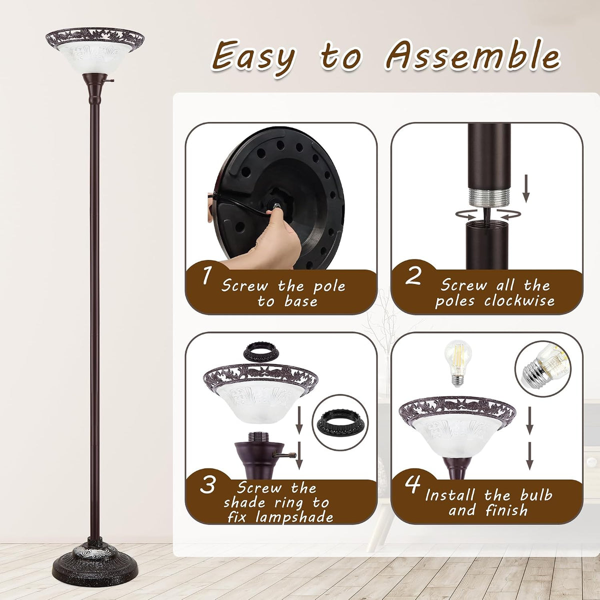 Luvkczc Torchiere Floor Lamps for Living Room, 70" Tall Standing Lamp