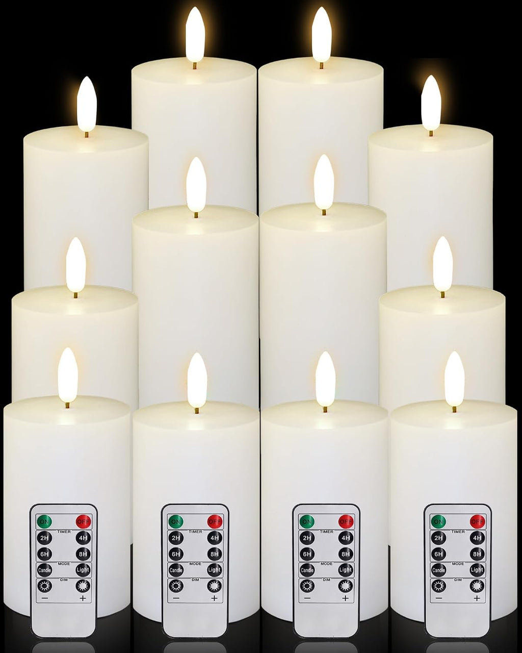 Oleitodh 9 Pcs White Flameless Candles Flat Top LED Candles with Remote Timer, Pillar Flameless Candle Bulk Flickering Battery Operated Candle for Wedding Festival Outdoor Home Decor D 3'' H 6''