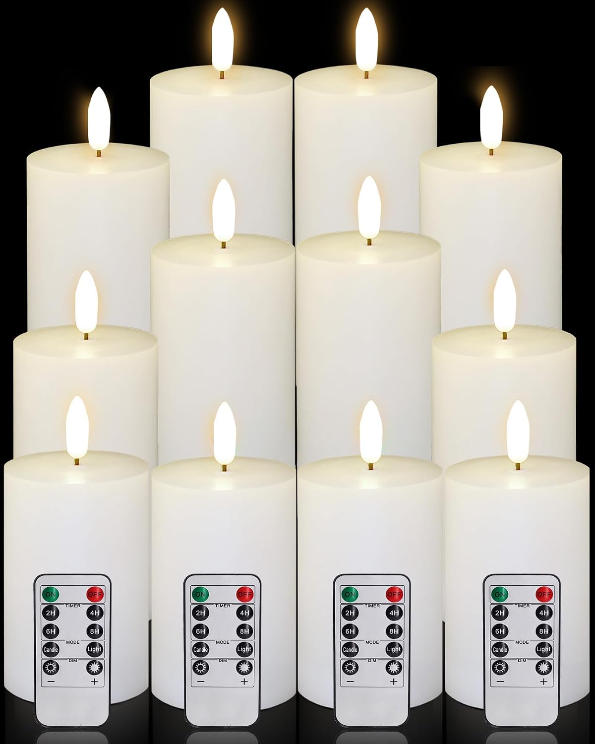 Oleitodh 9 Pcs White Flameless Candles Flat Top LED Candles with Remote Timer, Pillar Flameless Candle Bulk Flickering Battery Operated Candle for Wedding Festival Outdoor Home Decor D 3'' H 6''
